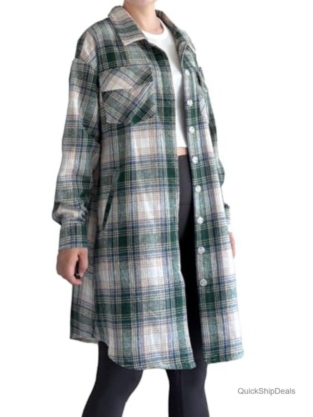 Flannel Shirt Jacket Plaid Long Sleeve Button Down Top with Pockets